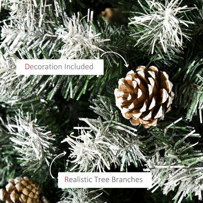 6FT Artificial Christmas Tree With Pine Cones, Holiday Home Decoration Automatic Open, Green