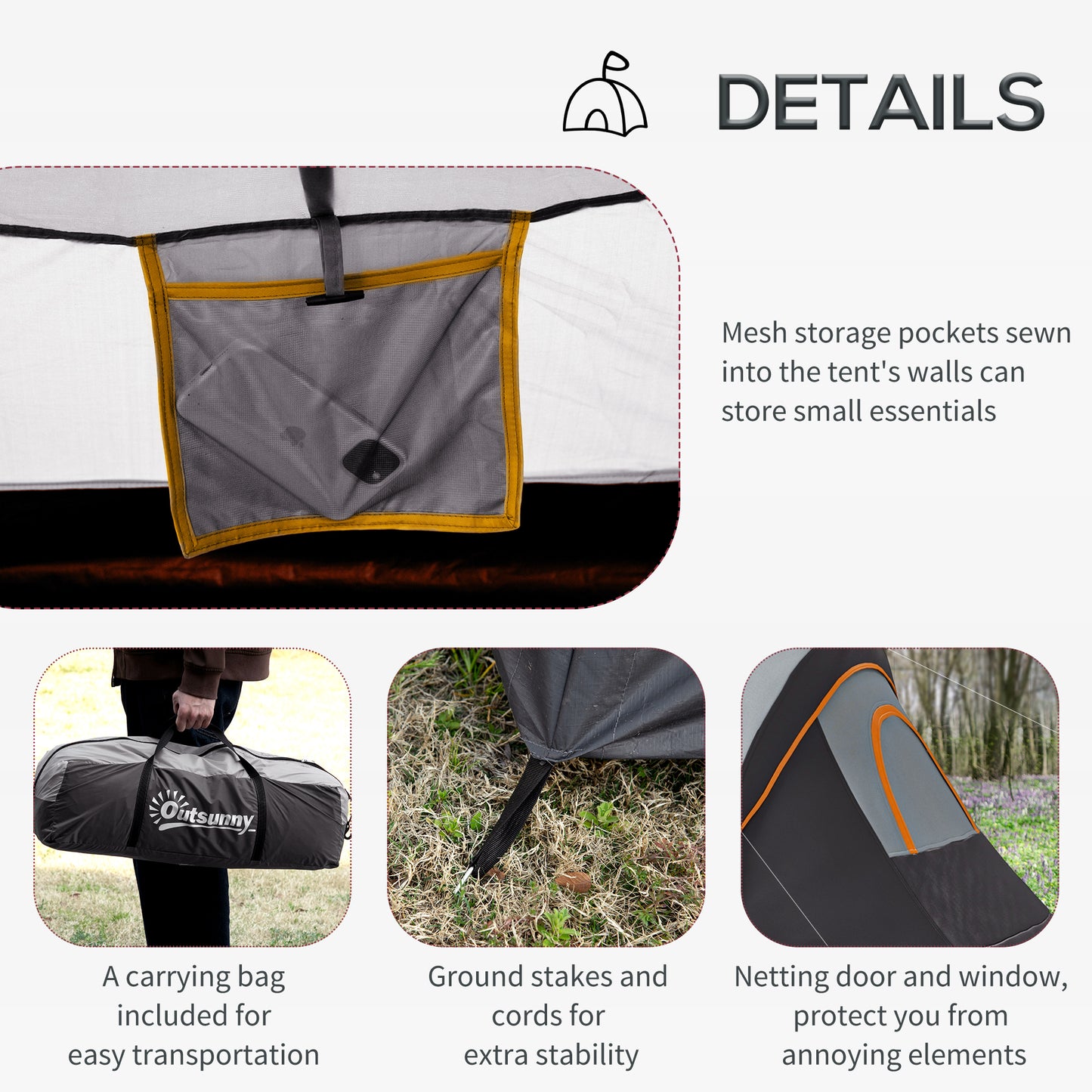 Outsunny 5-6 Man Dome Camping Tent Hiking Shelter UV Protection 3000mm Water Resistant Tunnel Tent - Multicolor