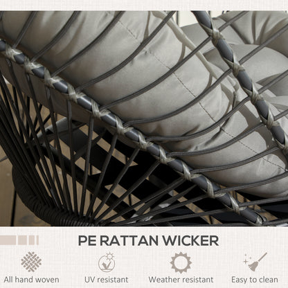 Outsunny Outdoor PE Rattan Swing Chair With Thick Padded Cushion, Foldable Basket Patio Hanging With Metal Stand - Light Grey