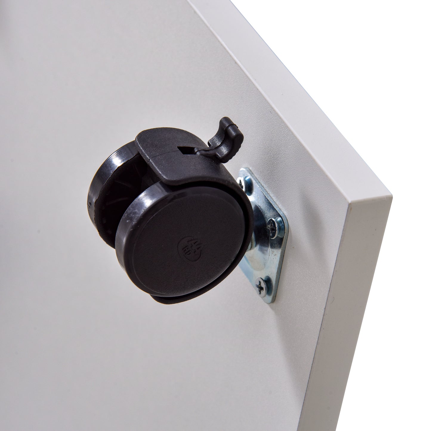 C - Shape End Table Unique Storage Unit w/ 2 Shelves 4 Wheels Freestanding Home Office Furniture Cabinet Square Studio White