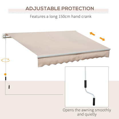 Outsunny Window Awning Canopy Garden Outdoor Shelter Patio Sun Shade UV Blocker Light Weight Aluminium Frame w/ Hand Crank 3 x 2m Beige
