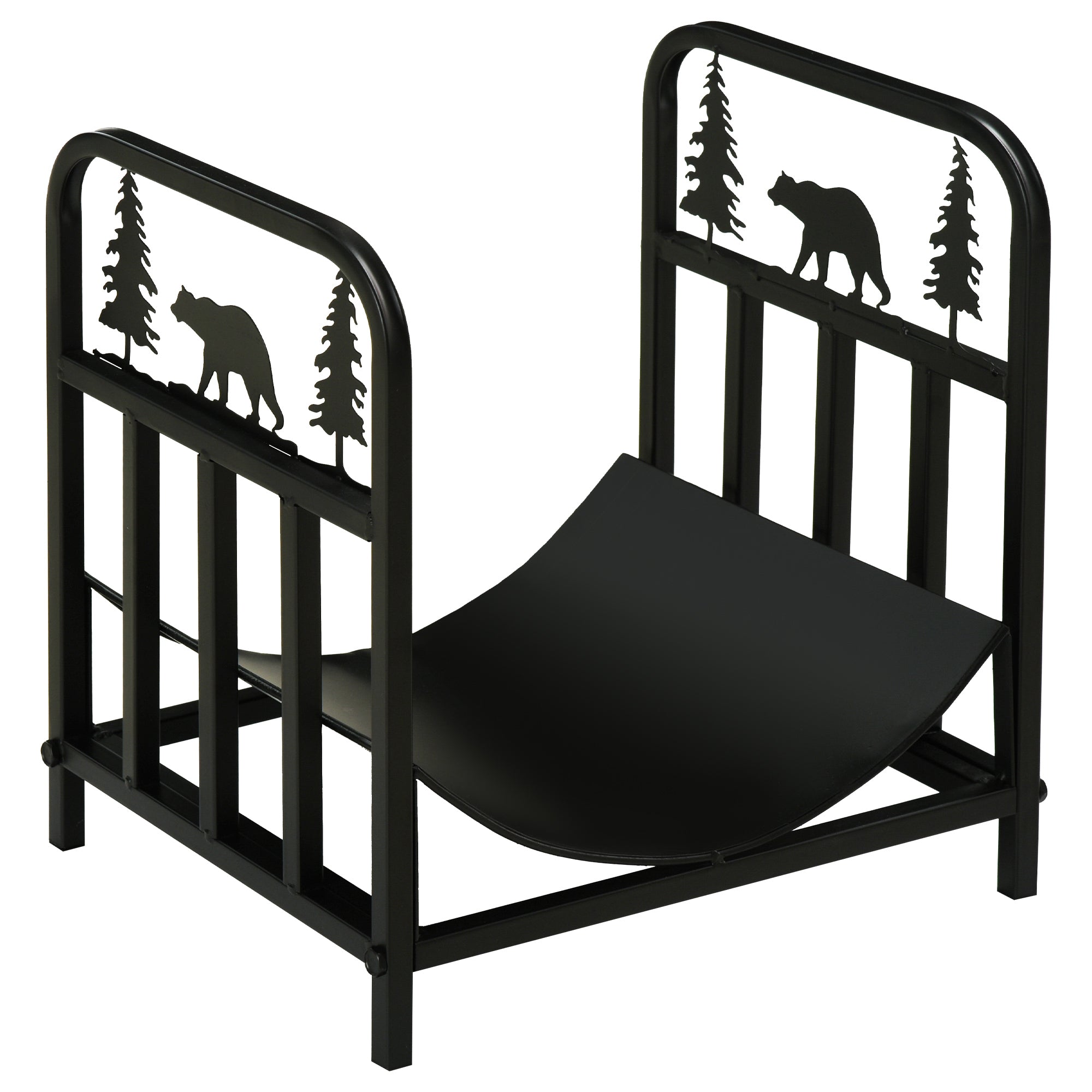 Outsunny Firewood Log Rack Curved Fireplace Log Holder Wood Storage Ra ...