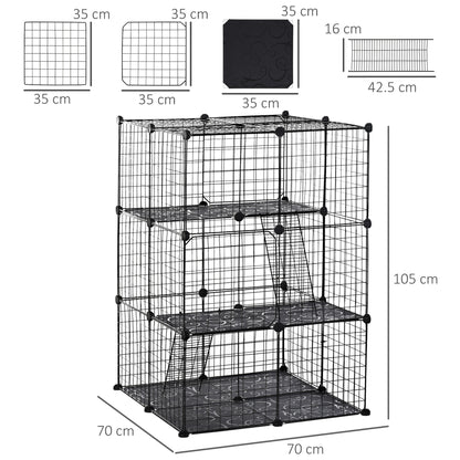 Pet Playpen DIY Small Animal Cage Enclosure Metal Wire Fence 39 Panels with 3 Doors 2 Ramps for Kitten Bunny Chinchilla Pet Mink Black by PawHut