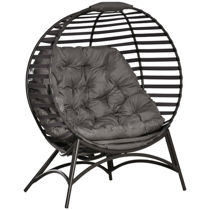 Outsunny 2 Seater Egg Chair with Soft Cushion, Steel Frame and Side Pocket, Garden Patio Basket Chair for Indoor, Outdoor, Brown