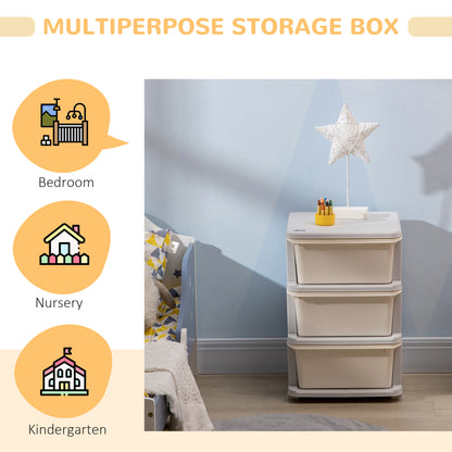 ZONEKIZ Kids Storage Units with Drawers 3 Tier Chest Vertical Dresser Tower Toy Organiser for  Nursery Playroom Kindergarten White