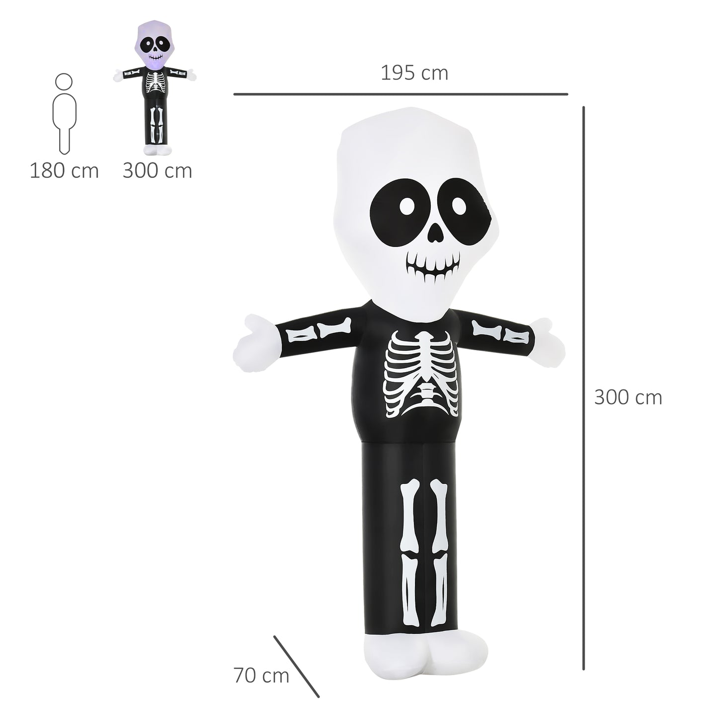 3m Halloween Inflatable Skeleton Ghost Decoration, LED Lighted for Home Indoor Outdoor
