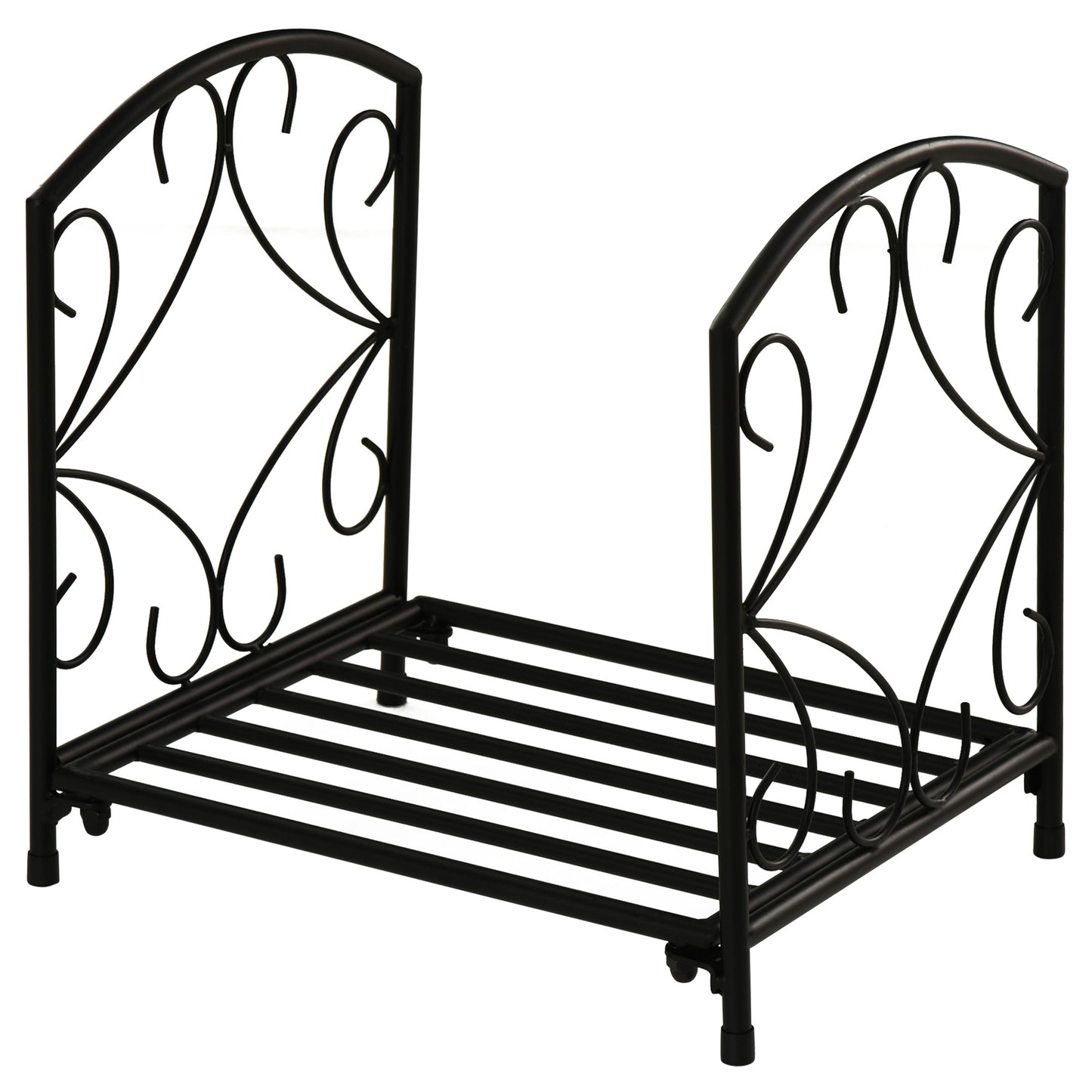 Outsunny Firewood Log Rack Fireplace Log Holder Wood Storage Rack with Side Scrolls, for Outdoor and Indoor use, 39.5 x 31.5 x 39.5cm, Black