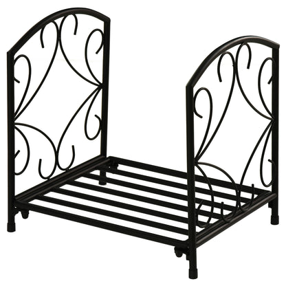Outsunny Firewood Log Rack Fireplace Log Holder Wood Storage Rack with Side Scrolls, for Outdoor and Indoor use, 39.5 x 31.5 x 39.5cm, Black