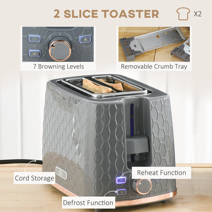 Fast Boil Kettle & 2 Slice Toaster Set, Kettle and Toaster Set with Auto Shut Off, Browning Controls, Grey 1.7L 3000W