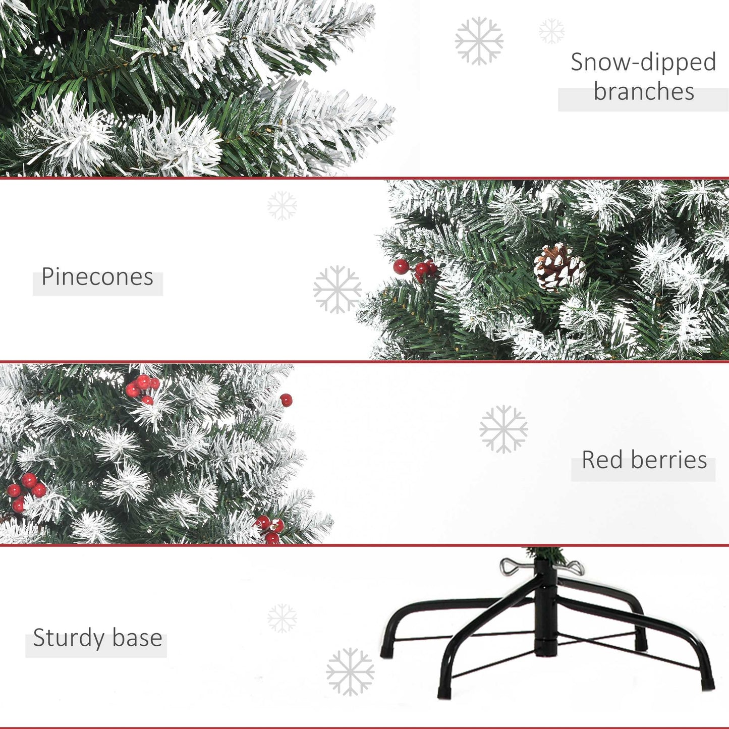 6FT Prelit Christmas Tree Xmas Pencil Tree with Red Berries and Pinecones Holiday Home Indoor Decoration with Foldable Feet, Green