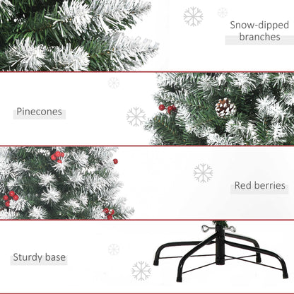 6FT Prelit Christmas Tree Xmas Pencil Tree with Red Berries and Pinecones Holiday Home Indoor Decoration with Foldable Feet, Green