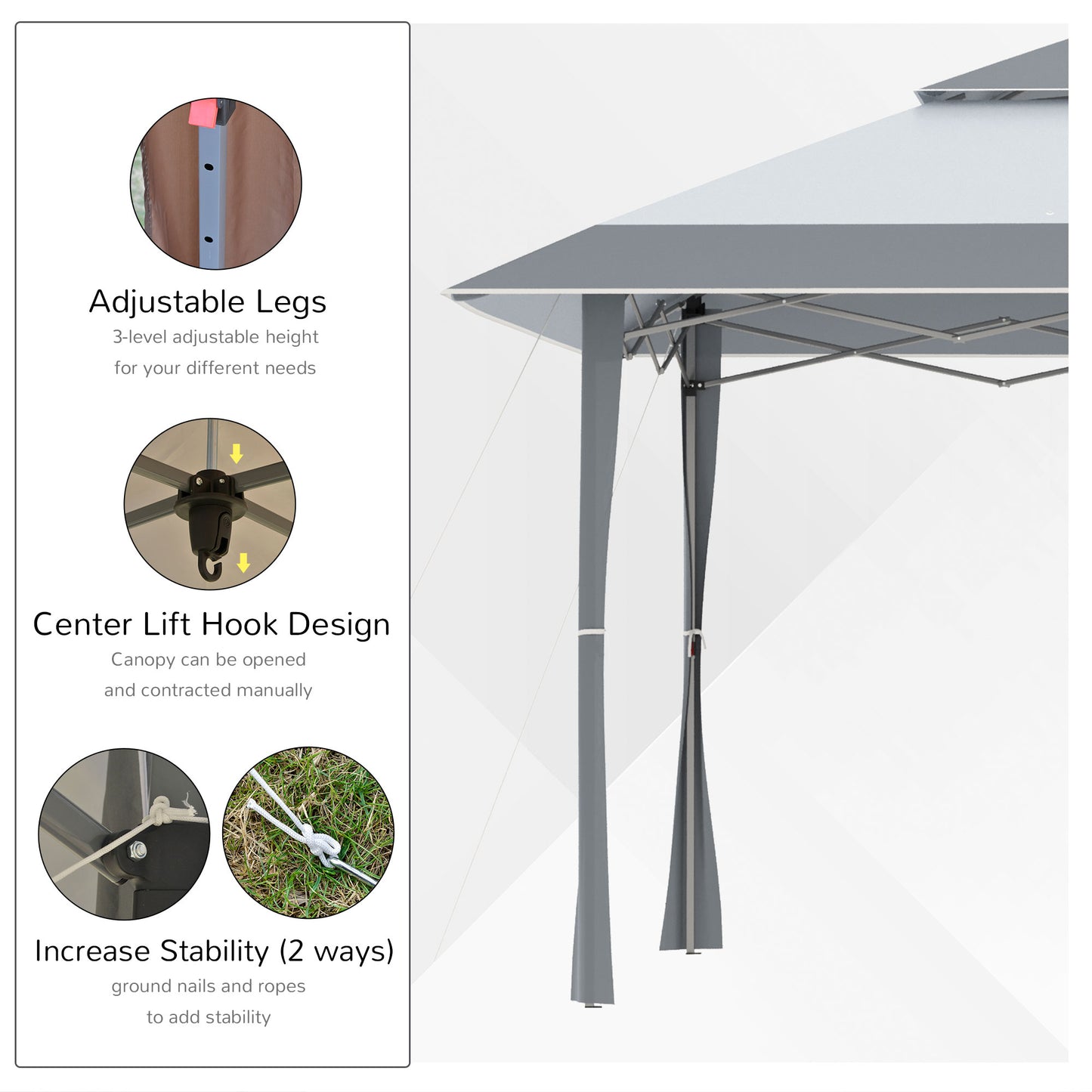 Outsunny Pop-up Canopy Gazebo Tent with Roller Bag & Adjustable Legs Outdoor Party, Steel Frame, 4 x 4m  White & Grey