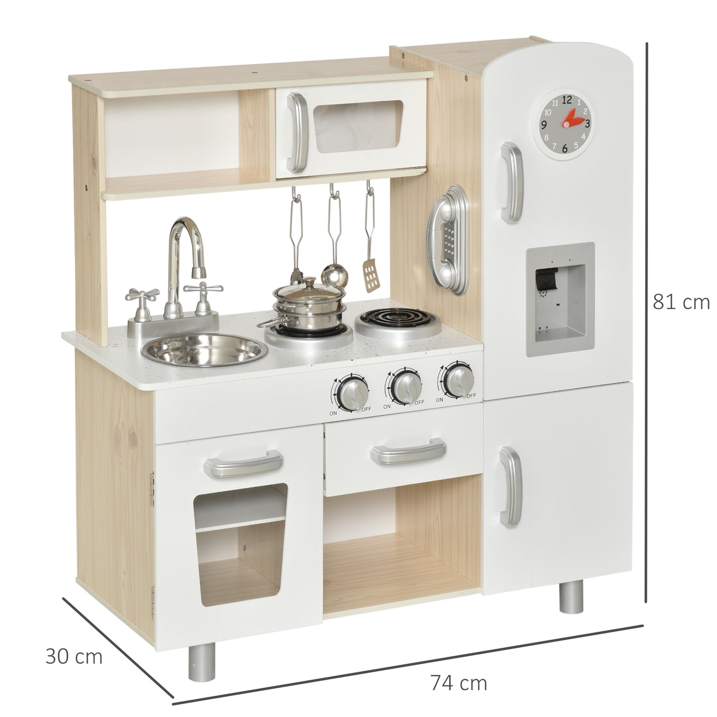 Kids Kitchen Playset Luxury Kitchen Accessories Set Pretend Cooking Set with Telephone Ice Machine, White