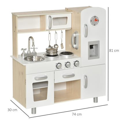 Kids Kitchen Playset Luxury Kitchen Accessories Set Pretend Cooking Set with Telephone Ice Machine, White