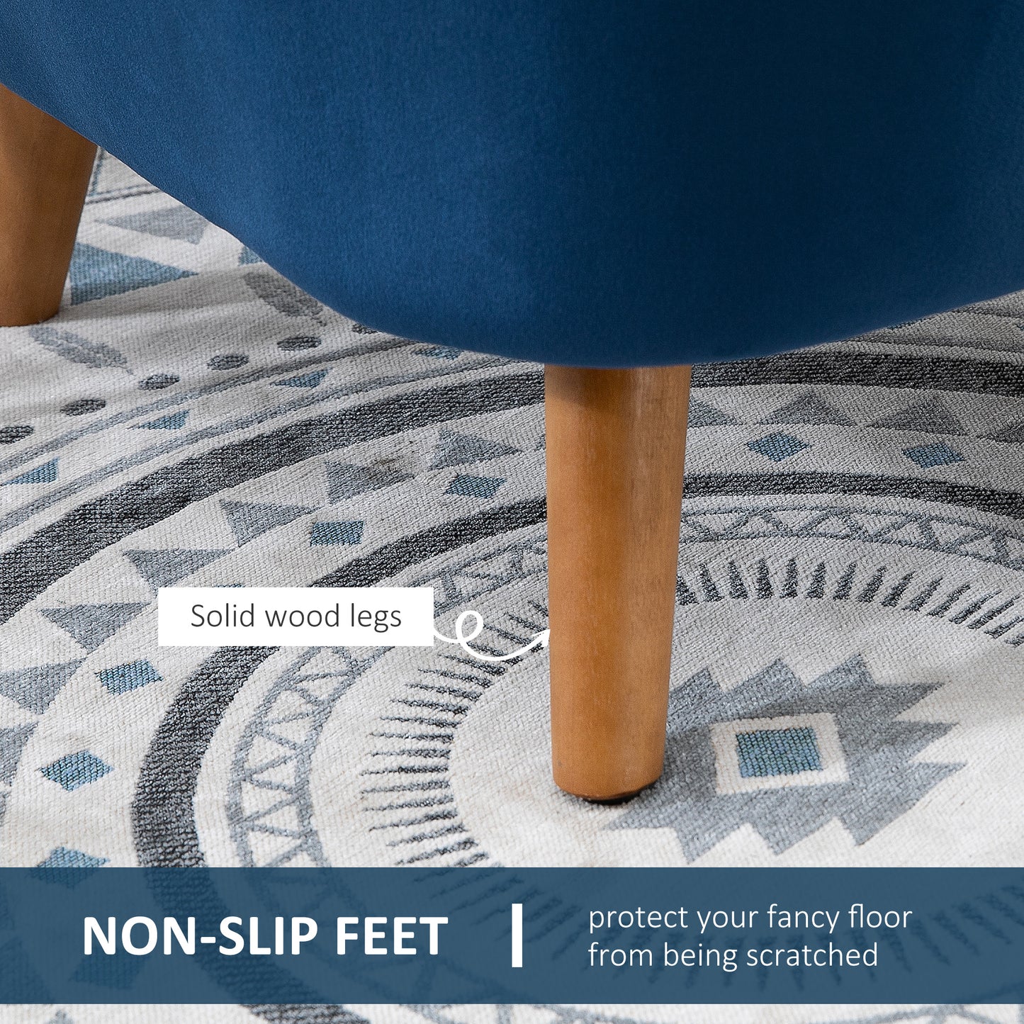 Accent Chair Velvet Fabric Single Sofa Armchair Home Living Room Solid Wood Leg Upholstered Side Armchair Blue