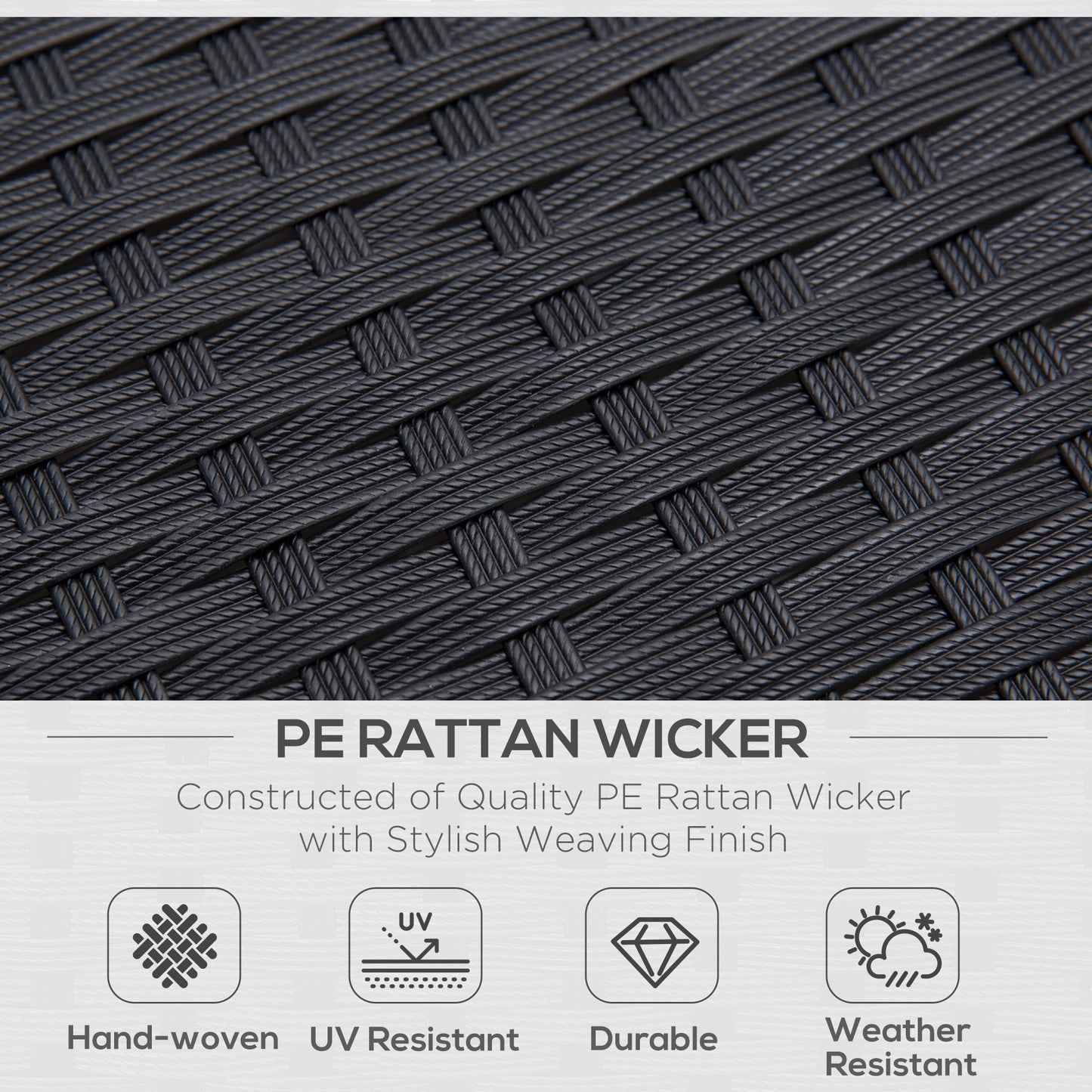 Outsunny 4PC Rattan Garden Furniture Set 2 Single Sofa Arm Chairs 1 Bench Loveseat with Cushions & Coffee Table Patio Backyard Wicker Weave