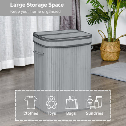 70L Natural Wood Laundry Dirty Clothes Storage Basket One Compartment With Flip Lid Removable Lining Foldable Water-Resistant