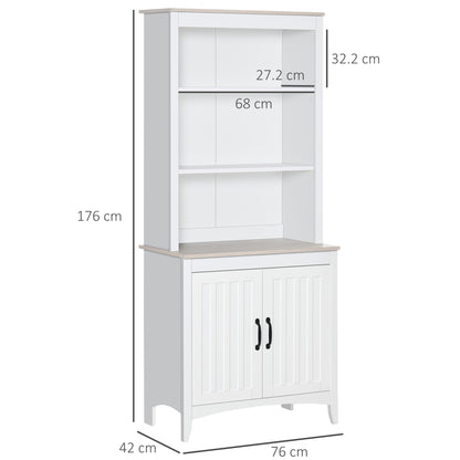 Kitchen Cupboard with 3-tier Shelving Double-door Storage Cabinet, Sideboard with Adjustable Shelves Microwave Oven Counter Top, White