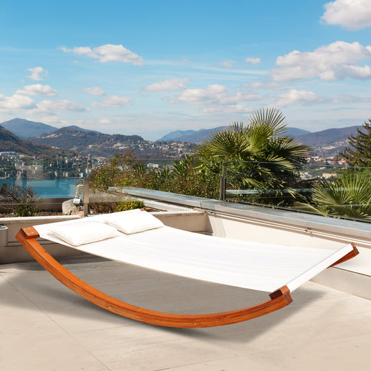 Outsunny Rocking Double Sun Lounger With  Wooden Frame-White