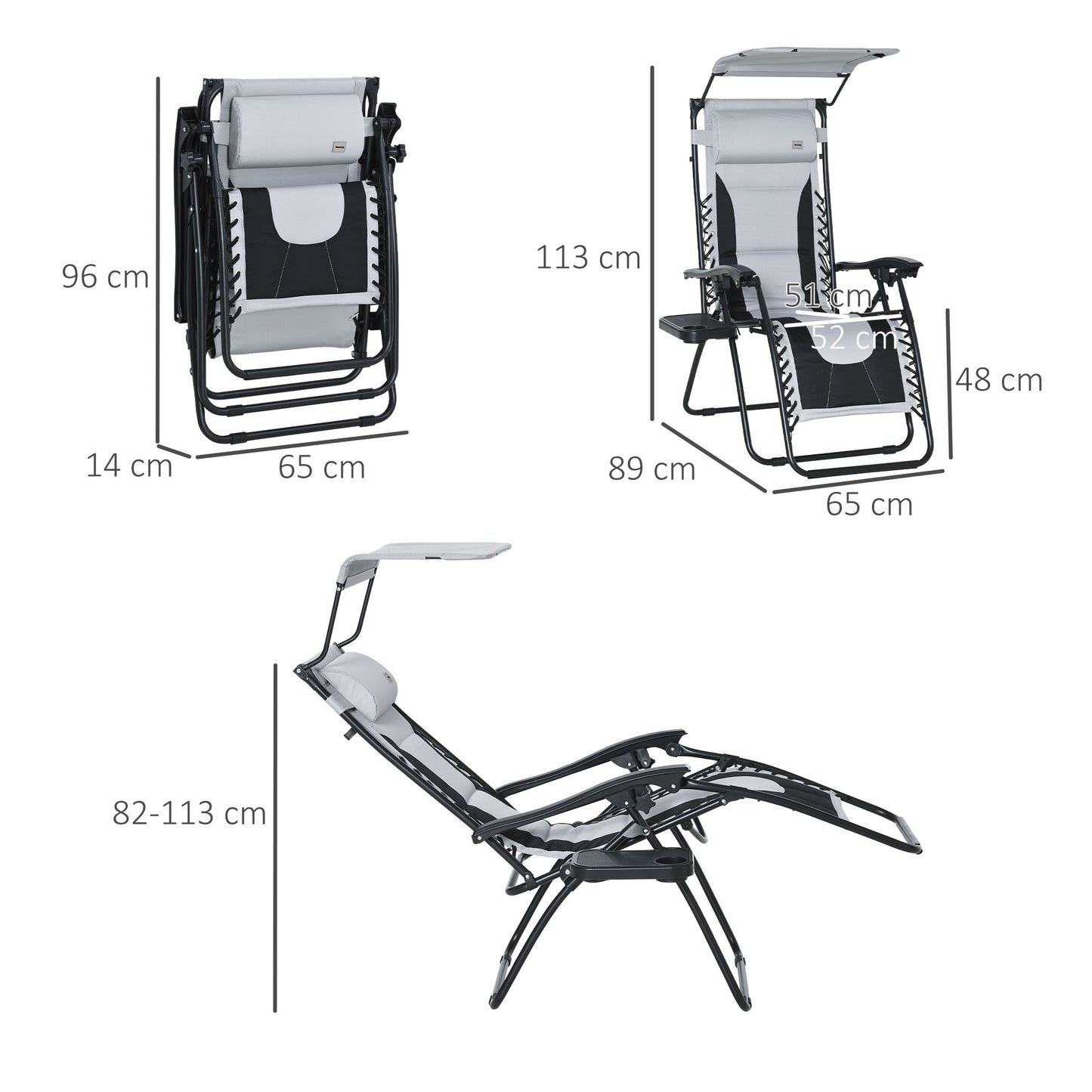 Outsunny Zero Gravity Lounger Chair, Folding Reclining Patio Chair with Shade Cover, Cup Holder and Headrest for Poolside, Camping, Grey