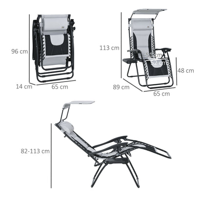Outsunny Zero Gravity Lounger Chair, Folding Reclining Patio Chair with Shade Cover, Cup Holder and Headrest for Poolside, Camping, Grey
