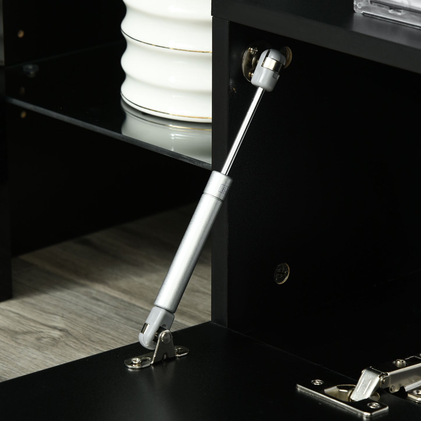 High Gloss TV Stand Cabinet with LED RGB Lights and Remote Control for TVs up to 65", Media TV Console Table with Storage Compartment, Black