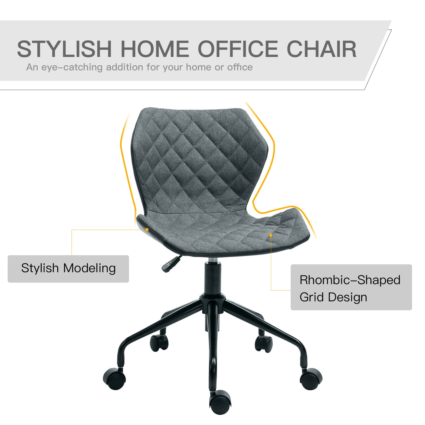 Swivel Chair, Home Office Computer Desk Chair With Nylon Wheels Adjustable Height Linen Grey
