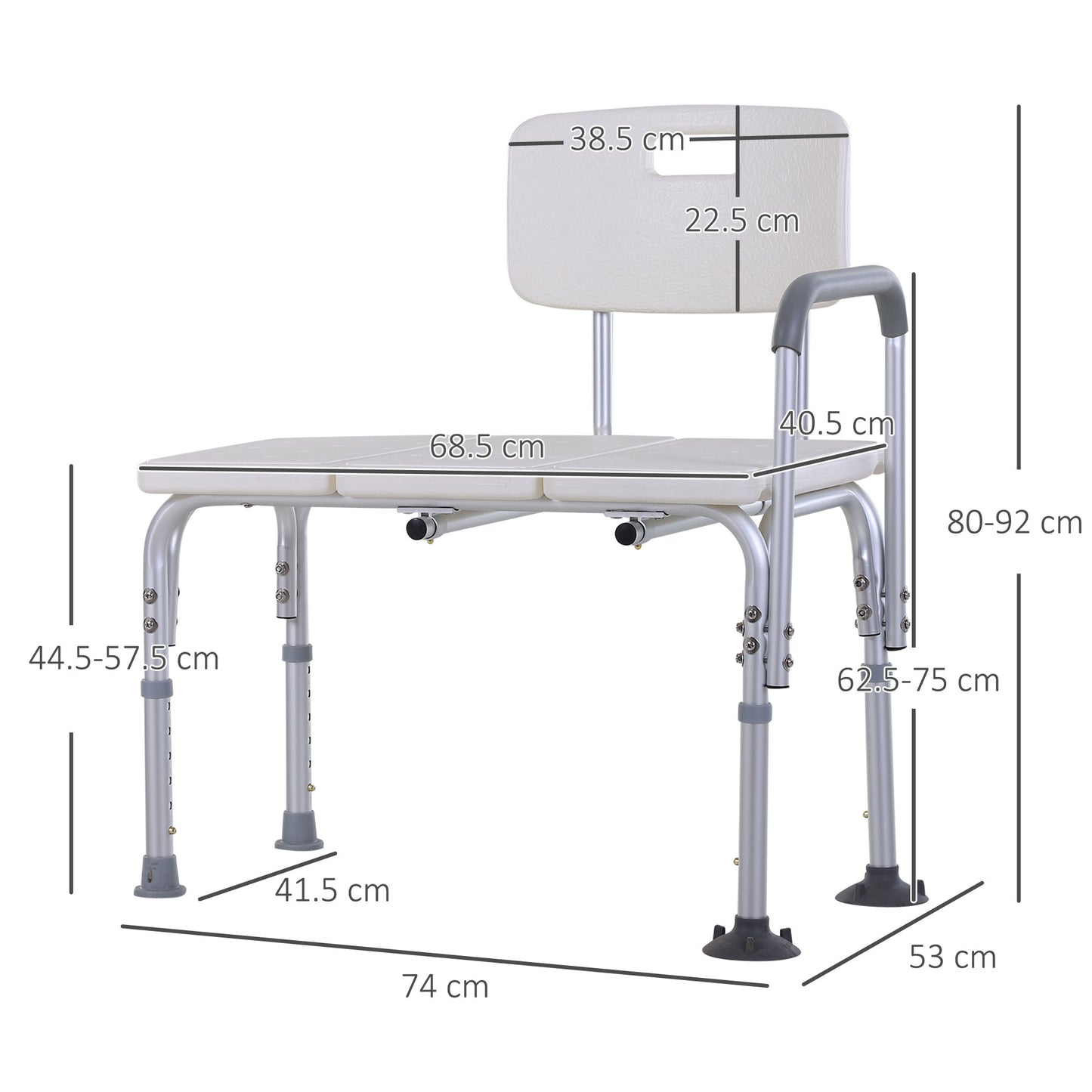 Height Adjustable Shower Chair Bath Bench With Armrest and Backrest - White
