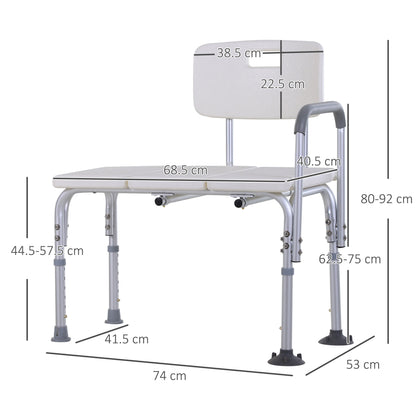 Height Adjustable Shower Chair Bath Bench With Armrest and Backrest - White