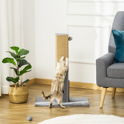 PawHut Cat Scratching Post, 79cm Tall Jute Scratcher Climber, Cat Tree Activity Centre with Carpet Base, Dangling Ball, Grey