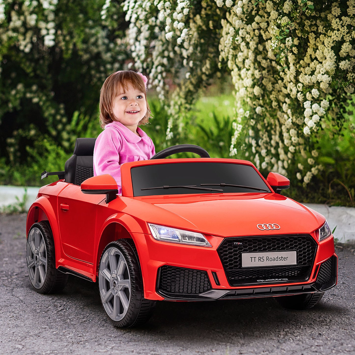 Audi TT RS 12V Rechargeable Battery Ride On Car With Remote, Forward Reverse Lights Horn - Red