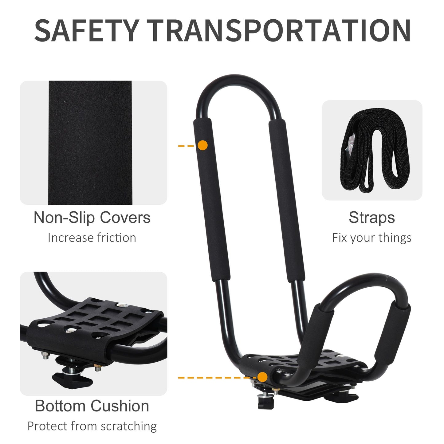 2 Pieces Kayak Roof Rack Universal Mount Cross Bar Carrier Roof Bars for Boat with Strap