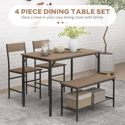 Retro Style Four Piece Dining Set With Table 2 Chairs And Bench