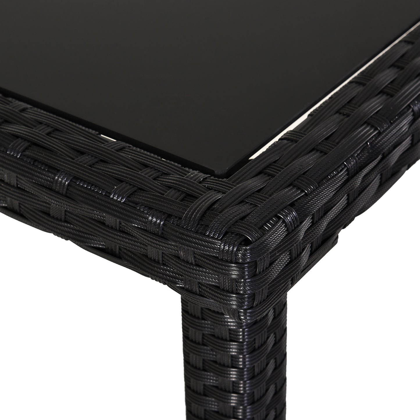 Outsunny 4-Seater Rattan Garden Furniture Space-saving Wicker Weave Sofa Set Conservatory Dining Table Table Chair Footrest Cushioned Black