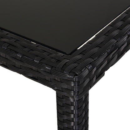 Outsunny 4-Seater Rattan Garden Furniture Space-saving Wicker Weave Sofa Set Conservatory Dining Table Table Chair Footrest Cushioned Black