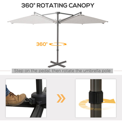 Outsunny 3 m Cantilever Banana Parasol with Cross Base, 360° Rotation Patio Umbrella with Crank Handle, Tilt, Light Grey