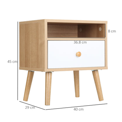 Set Of 2 Bedside Table, Bedside Cabinet with Drawer and Shelf, Modern Nightstand, End Table for Living Room, Bedroom, Natural