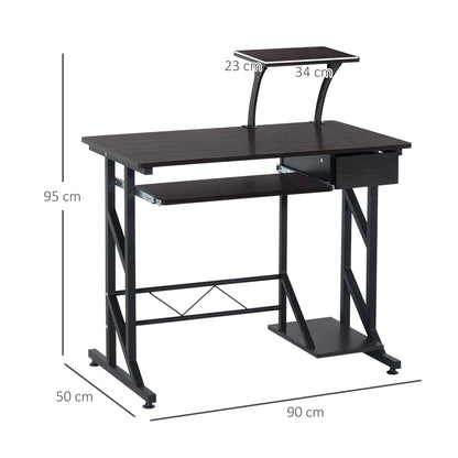 Computer Desk with Display Stand, Executive Wooden PC Tray Table Home Office Storage Workstation