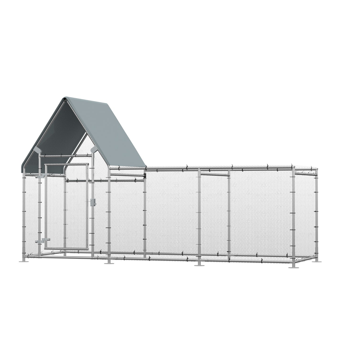 PawHut Walk In Chicken Run, Large Galvanized Chicken House, Hen Poultry House Cage, Outdoor Rabbit Hutch Metal Enclosure w/ Water-Resist Cover