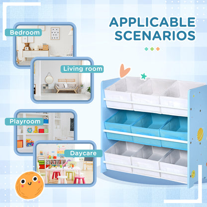 ZONEKIZ Kids Storage Unit with 9 Removable Storage Baskets, Toy Box Organiser with Shelf, Book Shelf for Nursery Playroom, Blue