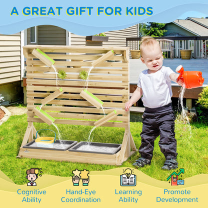 Outsunny Natural Wooden Outdoor Kids Running Water and Sand Playset, with 18 Accessories