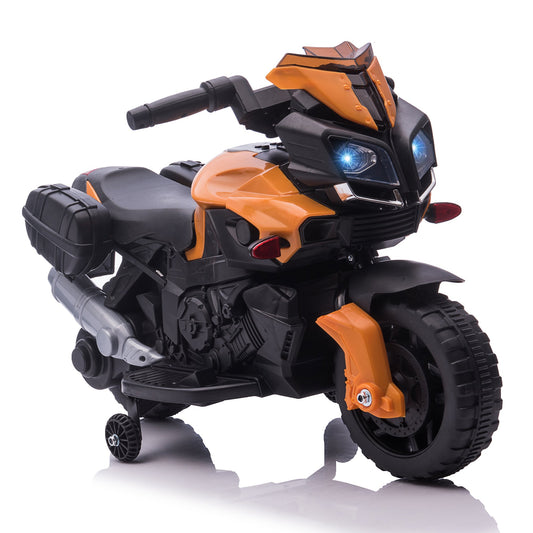 Kids Electric Pedal Motorcycle Ride-On Toy Battery Powered Rechargeable 6V Realistic Sounds 3 km/h Max Speed for Girls Boy 18-48 months Orange