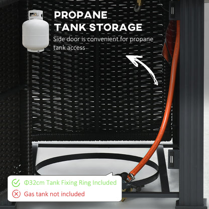 Outdoor PE Rattan Gas Fire Pit Table, Patio Square Propane Heater with Marble Desktop, Rain Cover, Glass Windscreen, and Glass Stones Black