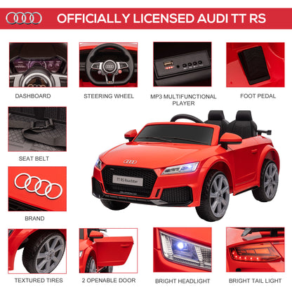 Audi TT RS 12V Rechargeable Battery Ride On Car With Remote, Forward Reverse Lights Horn - Red