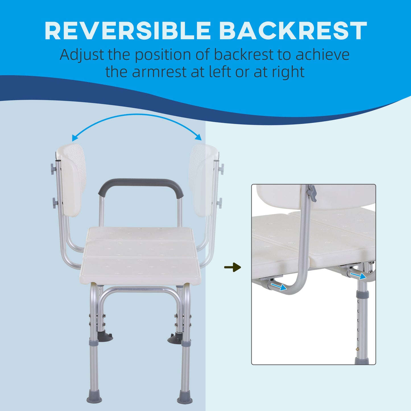 Height Adjustable Shower Chair Bath Bench With Armrest and Backrest - White