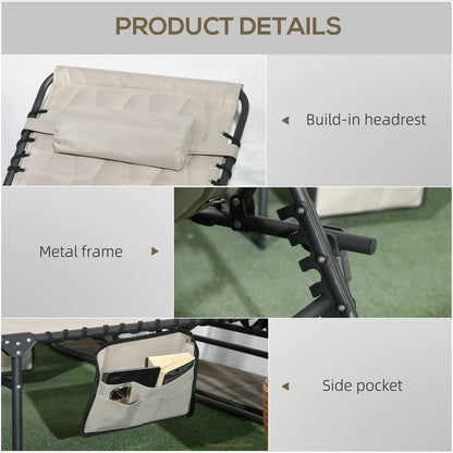 Foldable Sun Lounger Set With 5 Level Reclining Back, Outdoor Tanning Chairs With Build-in Padded Seat, Loungers With Side Pocket, Headrest - Khaki