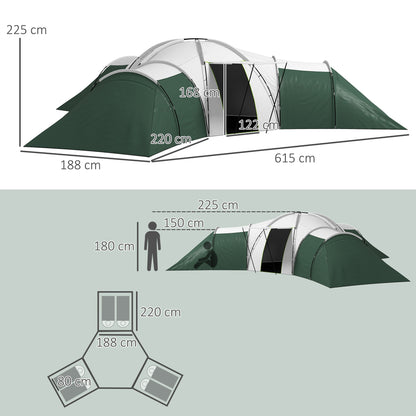 Outsunny 6-9 Man Tent with Bedrooms and Living Room, Accessories Included