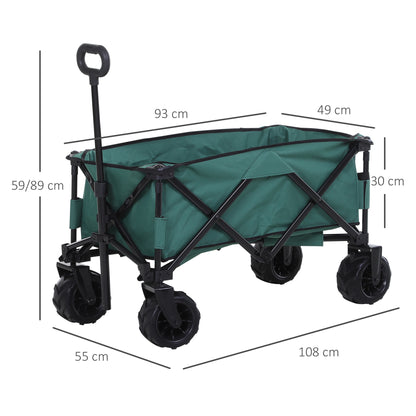 Outsunny Outdoor Pull Along Cart Folding Cargo Wagon Trailer Trolley  for Beach Garden Use with Telescopic Handle, Anti-Slip Wheel - Green