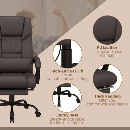 Vinsetto 6-Point PU Leather Massage Office Chair, Reclining Chair Height Adjustable Computer Chair with Footrest, Swivel Wheels, Remote