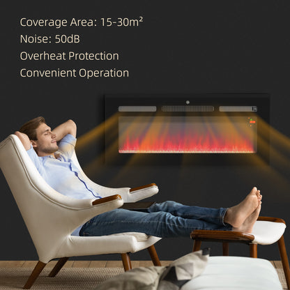 Electric Fireplace, 102CM 2000W Recessed and Wall Mounted Electric Fire with Remote Control, 9 Flame Colour and Crystal, Black